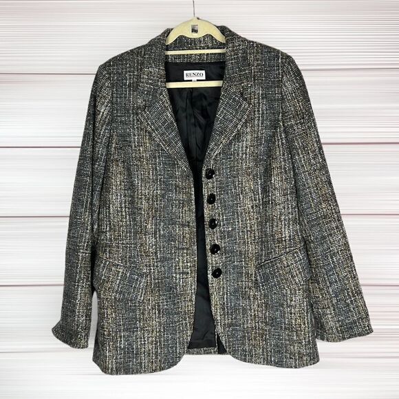 RENZO Germany Wool Blend Tweed Blazer EUR 40 US 10-12 - Picture 3 of 16